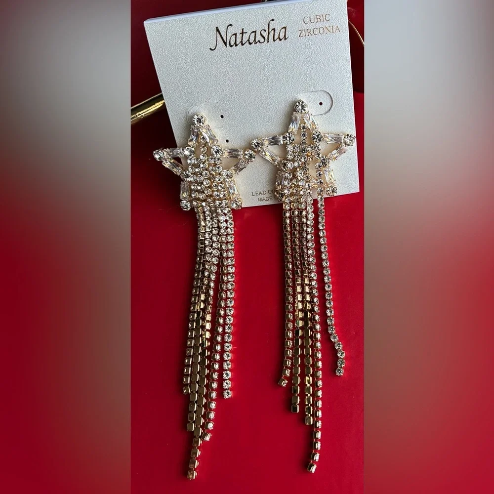 Natasha Couture Silver Star Cascade Earrings